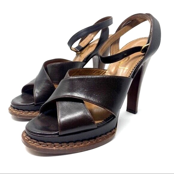 TOM FORD FOR YSL 2004 RIVE GAUCHE NEW AUTHENTIC ESPRESSO PLATFORM SANDAL HEELS - Picture 2 of 3